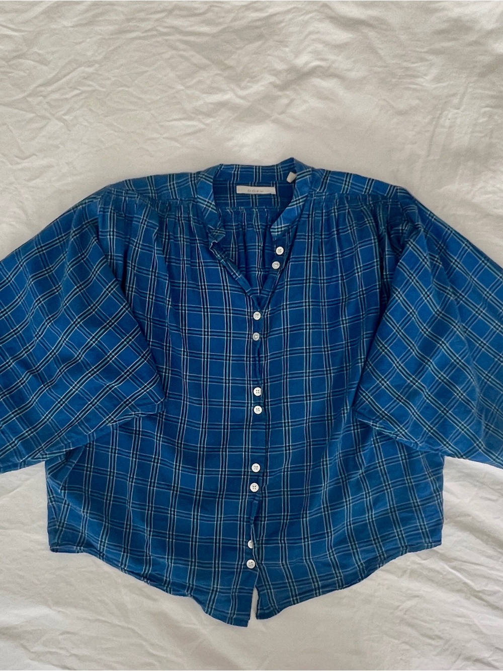 Doen O'Keefe blue plaid organic cotton blouse xs